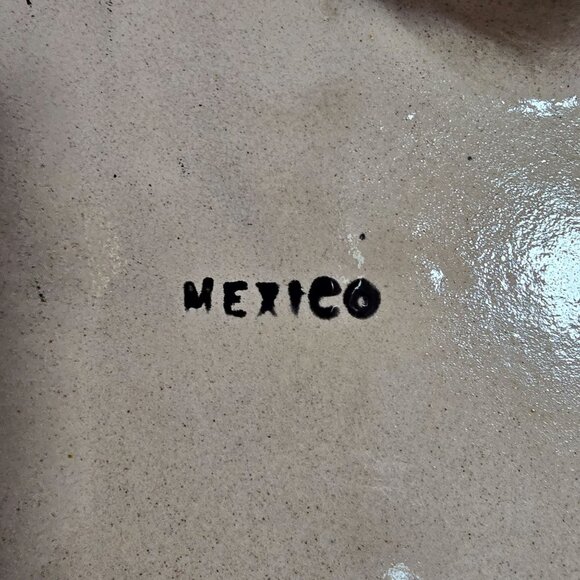 Handmade Mexican Tlaquepaque Ceramic Serving Bowl Painted Bird  Cactus Design - Picture 6 of 12